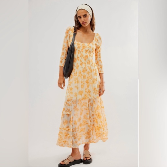 NWT Free People It’s Fate floral midi dress in custard combo size Large - Picture 2 of 5
